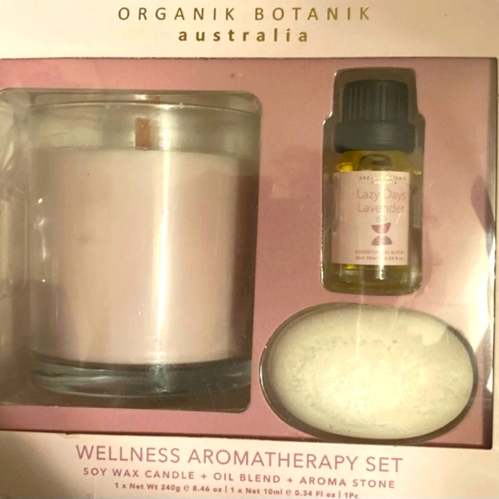 Organik Botanik Wellness Aromatherapy Set Soy Candle, Oil Blend And Aroma Stone